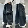 Jeans de Pierna Ancha para Niños Estilo Primavera y Otoño Pantalones Cargo Sueltos para Niños Medianos y Grandes Pantalones Largos Rectos Modernos y Geniales Diseño de Parches Rasgados