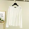 Camiseta feminina de manga raglan longa em modal, novo estilo para o início do outono, gola redonda, corte solto, plus size, peça básica versátil, top fino para dormir