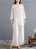 Chinoiserie para Mujer Dinastía Han Holgado y Delgado Algodón y Lino Zen Traje de Té Chinoiserie Retro Top Pantalones de Yoga Falda Verano
