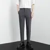 Pantalones Cropped de Alta Gama para Hombre de Primavera, Pantalones de Traje Rectos Sueltos, Pantalones de Vestir de Color Sólido Versátiles con Caída