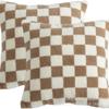 Funda de Almohada Decorativa Clásica de Tablero de Ajedrez, Cojín de Felpa de Lana de Cordero, Almohada Lumbar Caliente Recomendada para Otoño e Invierno
