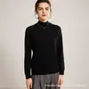 Camisa base de tricô 100% cashmere para mulheres, mangas largas, estilo grosso, novo modelo outono e inverno, gola semi-alta, top macio e de cor sólida