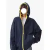 Moletom com zíper e capuz em blocos de cor estilo americano para homens e mulheres, marca da moda, solto, casual, moderno, versátil, jaqueta moletom para casais