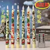 Velas Electrónicas Decorativas de Control Remoto con Temporizador, de Tallo Largo, Estampadas, con Luces LED Regulables, Brillo de Llama y Parpadeo Navideño