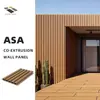 Panel de Pared Rejilla de Madera-Plástico Coextruido ASA 201mm Anticorrosión Impermeable Panel de Pared Exterior Rayas en Relieve Decoración de Pared de Fondo para Exteriores