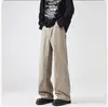 Jeans rectos de color liso estilo americano, corte limpio para hombre, pantalones casuales anchos retro versátiles y de moda, nuevos