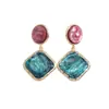 Pendientes Redondos de Diamante de Resina Transfronterizos Europeos y Americanos Estilo Retro Pintura al Óleo Pendientes de Botón de Nicho de Alta Gama Personalidad Moda para Orejas