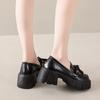 Mocasines Retro de Suela Gruesa Estilo Británico Negros 2025 Verano y Otoño Nuevos Estilo Japonés Punta Redonda Versátiles con Cordones Aumentadores de Altura Zapatos Pequeños de Piel