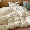Conjunto de lençóis de quatro peças 100% algodão, lavado e escovado, Classe A, para outono e inverno, espessado e quente, conjunto de lençol com elástico de três peças para dormitório individual