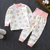 Conjunto de Pantalones de Cintura Alta para Niños que Protegen el Vientre, Estilo Primavera y Otoño, Ropa de Otoño para Bebés, Ropa Interior de Algodón Puro para Niñas, Pijama de Cuello Redondo para Niños