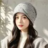 Gorro de Punto con Borde de Estrella Estilo Coreano Ins para Mujer Otoño Estilo Perezoso para Circunferencia de Cabeza Grande Gorro Versátil Holgado