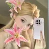 Pasador de Flor de Lirio Rosa Super de Hada para Mujer, Dulce y Femenino, Clip Lateral de Gama Alta y de Nicho