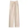 Pantalones Casuales de Lana de Punto Cálidos para Otoño/Invierno, Pierna Ancha, Ajustados, Versátiles, Color Sólido, con Cordón en la Costura Central, Cachemira