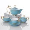 Fabricante de juego de café de cerámica de 15 cabezas de estilo europeo, adecuado para hotel, restaurante, taza de café de cerámica, taza de té de la tarde dorada y platillo