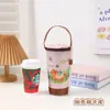 Bolsa Térmica de Té de Leche de Dibujos Animados, Funda Portátil para Taza de Té de Leche, Funda Térmica para Taza de Té de Leche, Diseño de Dibujos Animados con Ranura para Popote