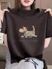 Camiseta de Manga Corta de Algodón Puro de Verano Fina 2026 Nuevo Estilo Hombro Normal Cuello Redondo para Mujer, Top Versátil Elegante de Color Café a la Moda