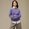 Suéter Feminino de Cashmere com Escovado de Seda Peça Única Sem Costura Gola Redonda Base de Lã Nova Roupa Feminina Malha Top para o Início do Outono