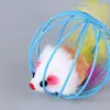 Brinquedo de autoentretenimento para gatos: gaiola rato com cauda de pena real, gaiola de arame para rato, formato de bola mini brinquedo
