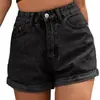 Shorts de mezclilla de verano nuevos, transfronterizos de Amazon, europeos y americanos, shorts de mezclilla versátiles de cintura alta, color liso, con dobladillo enrollado, para mujer