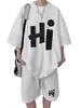 Traje casual de gofre para niños, verano, delgado, moderno, marca, estilo Hong Kong, holgado, alta gama, manga corta, pantalones cortos, conjunto deportivo de dos piezas