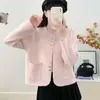 Jaqueta Curta Estilosa com Aroma Francês para Mulheres Baixas, Top Elegante de Veludo Faux Mink, Cardigã de Tricô com Gola Redonda da Nova Moda Outono/Inverno