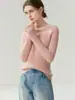 Suéter de malha de cashmere com gola semi-alta, 100% cashmere, espesso, para outono e inverno, feminino, design listrado emagrecedor