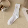 Meias Femininas Meias de Algodão Outono Meia até a Panturrilha Estilo Japonês Bordado Letra C Meias Felpudas Estilo Escolar Feminino Meias Femininas Meias Zhuji