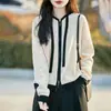 Novo Cardigã Suéter com Capuz 100% Lã Pura Feminino Top Solto Zíper Capuz Cor Contrastante Jaqueta Tricot Lazy