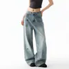Calça Jeans Bordada Estilo Retrô Americano com Cachorro para Mulheres, Nova de Verão Solta de Cintura Alta Versátil Reta Estreita Perna Larga