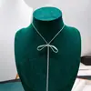 Collar Minimalista de Plata con Lazo para Tirar para Mujer, Accesorio Largo Estilo Ins Cool, Cadena para Clavícula Moda Blogger Coreana