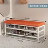 Banqueta para zapatos, Taburete para cambiarse los zapatos, Zapatero, Taburete de hierro para el hogar con cojín de bolsa suave de cuero, Banqueta larga para la entrada, Almacenamiento de lujo accesible, Nuevo estilo