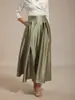 Nova Saia Midi Estilo Comércio Exterior Europeu e Americano da Temu, Cintura Alta, Cetim, Linha A, Saia Evasê Elegante para Moda Primavera e Verão