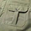 Camisa Masculina de Verão Cor Sólida Solta com Múltiplos Bolsos de Manga Curta