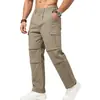 Calça de trabalho casual masculina estilo europeu e americano para primavera e outono, corte solto, com bolso tipo paraquedas, estilo motociclista, confortável, tipo lenhador, multi-bolsos, perna reta