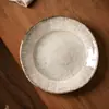 Plato Cerámico Poco Profundo Rayado Creativo Plato Grande Estilo Retro Japonés Vajilla Redonda para el Hogar Plato para Ensalada Pasta