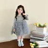 Vestido de perlas estilo coreano para niñas, nuevo conjunto de moda de dos piezas para otoño y primavera 2026 para niñas pequeñas