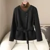 Pequeña Cantidad de Ropa 2026 Haining Primavera Nuevo Casual con Cordones Mezcla de Lana para Mujer Cuello Redondo Abrigo de Lana Doble Cara
