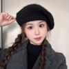 Gorro de mohair con cabeza grande para otoño e invierno, cálido, a la moda, para mujer, boina de lana combinable, estilo coreano, gorro de pintor pequeño con cara de espectáculo.