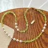 Nuevo collar para clavícula de estilo chino vintage con peridoto natural y perla blanca australiana artificial estilo ins