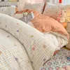 Juego de Cuatro Piezas 100% Algodón Clase A Estilo Fresco ins Funda de Edredón Individual de Algodón Puro Juego de Tres Piezas Sábana Bajera de Grado para Dormir Madre e Hijo Ropa de Cama