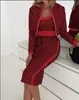 Traje de tres piezas para mujer: abrigo chaleco estampado de manga larga, fresco, dulce, bonito y ajustado, más falda