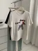 Camiseta de Manga Corta de Tejido Cepillado para Mujer, Estilo Coreano, Cuello Redondo, Hombro Normal, Capa Base, con Bordado de Cachorro, Primavera Temprana 2026