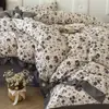 Estilo Retro Francés Clase A Sencillo Lino Botón Juego de Cama de Cuatro Piezas Estilo Dormitorio Estudiantil Juego de Tres Piezas 3