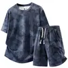 Conjunto de Dos Piezas para Hombre de Verano Nuevo, Camiseta Casual de Manga Corta Delgada y Pantalones de Cinco Puntos, Atuendo de Moda Holgado de Secado Rápido para Jóvenes