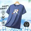 Camiseta de Manga Corta de Seda Helada para Hombre de Verano al por Mayor Transfronteriza, Camiseta Holgada de Media Manga, Talla Grande, Top Sencillo y Versátil para Hombre