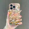 TK popular mariposa rosa con borde dorado onda de agua 17pm funda protectora de lujo ligero iPhone16 pintura metálica funda de cristal para teléfono