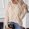 Nuevos Suéteres Europeos y Americanos de Otoño e Invierno para Mujer Amazon Transfronterizo Diamante Trenzado Holgado Cuello Redondo Prendas de Punto Fábrica