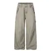Pantalones rectos anchos desgastados pintados a mano para hombre, estilo punk moderno con bolsillos de anillo metálico deshilachados, pantalones holgados únicos