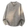 Sudadera de hombre talla grande estilo retro americano con cuello Henry, suéter de punto de manga larga texturizado estilo old money otoño e invierno 2026
