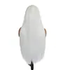 Peluca con encaje frontal blanca para mujer, cabello largo y liso con raya en medio, peluca elegante para toda la cabeza hecha de fibra sintética de alta temperatura